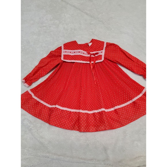 roanna Other - Vintage Red White Polka Dot Formal 80s Pleated Dress Toddler Girl 3T Retro